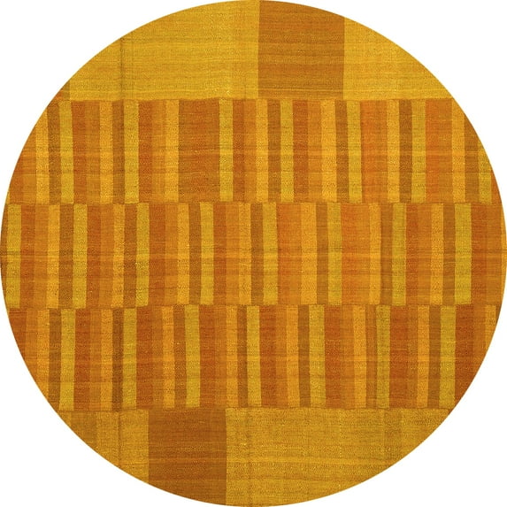 Ahgly Company Machine Washable Indoor Round Abstract Yellow Contemporary Area Rugs, 8' Round