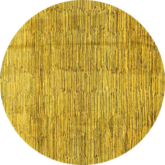 Ahgly Company Machine Washable Indoor Round Abstract Yellow Modern Area Rugs, 3' Round
