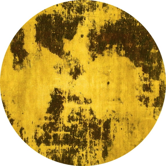 Ahgly Company Machine Washable Indoor Round Abstract Yellow Modern Area Rugs, 3' Round