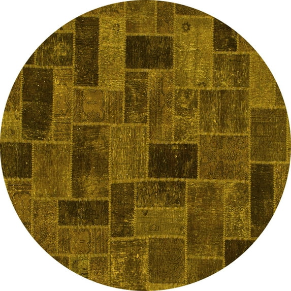 Ahgly Company Machine Washable Indoor Round Abstract Yellow Modern Area Rugs, 3' Round