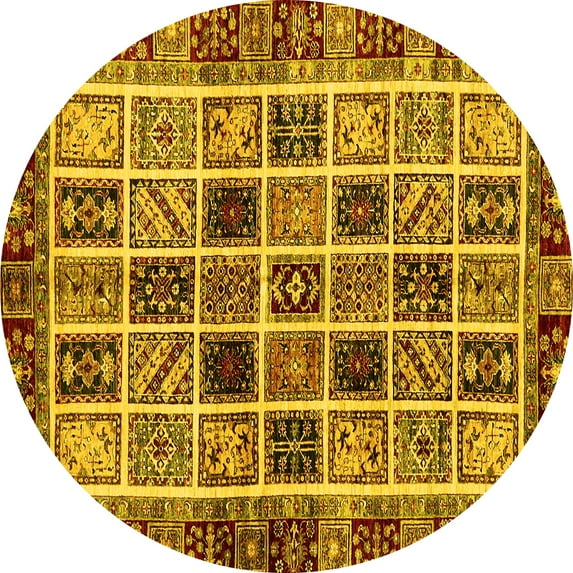 Ahgly Company Machine Washable Indoor Round Abstract Yellow Modern Area Rugs, 3' Round