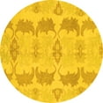 thumbnail image 1 of Ahgly Company Machine Washable Indoor Round Abstract Yellow Modern Area Rugs, 3' Round, 1 of 4
