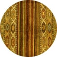 thumbnail image 1 of Ahgly Company Machine Washable Indoor Round Abstract Yellow Modern Area Rugs, 4' Round, 1 of 4