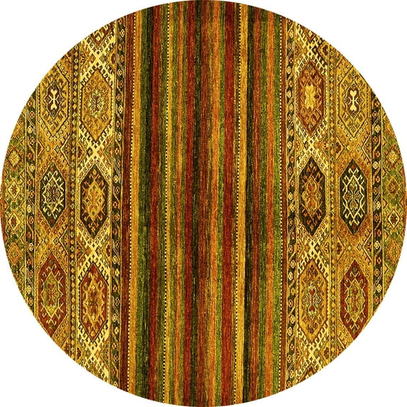 Ahgly Company Machine Washable Indoor Round Abstract Yellow Modern Area Rugs, 4' Round