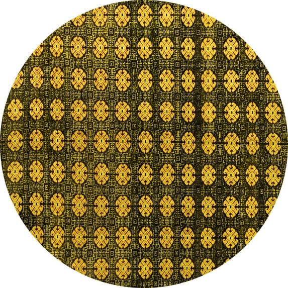 Ahgly Company Machine Washable Indoor Round Abstract Yellow Modern Area Rugs, 4' Round