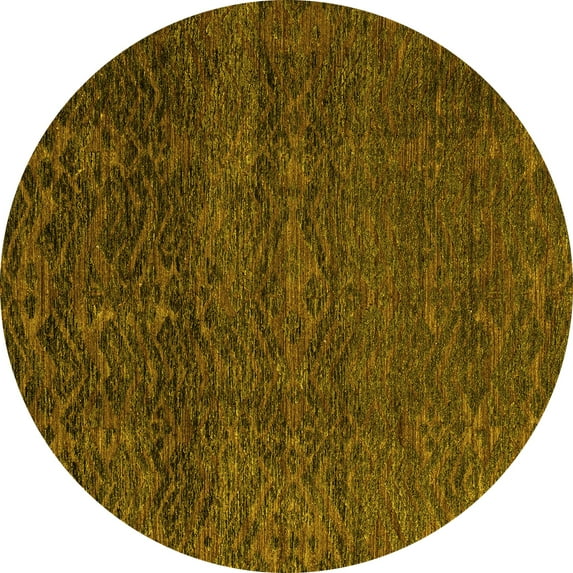 Ahgly Company Machine Washable Indoor Round Abstract Yellow Modern Area Rugs, 4' Round