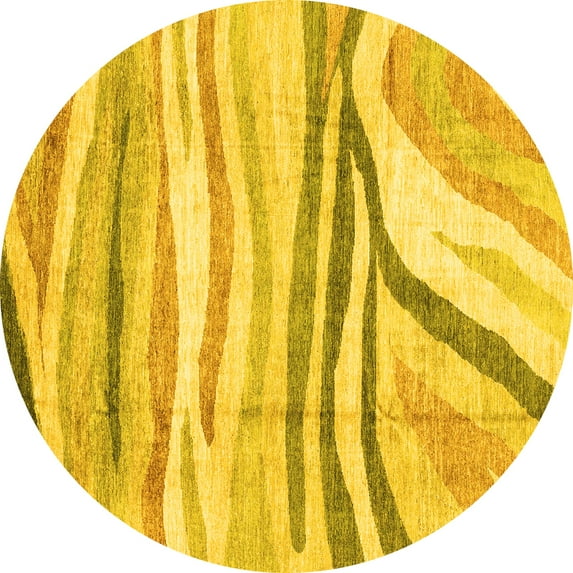 Ahgly Company Machine Washable Indoor Round Abstract Yellow Modern Area Rugs, 5' Round