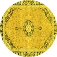 thumbnail image 1 of Ahgly Company Machine Washable Indoor Round Abstract Yellow Modern Area Rugs, 5' Round, 1 of 4