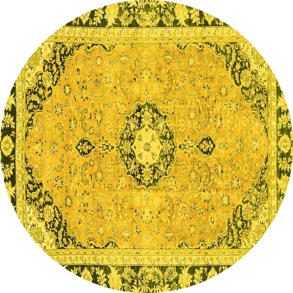 Ahgly Company Machine Washable Indoor Round Abstract Yellow Modern Area Rugs, 5' Round