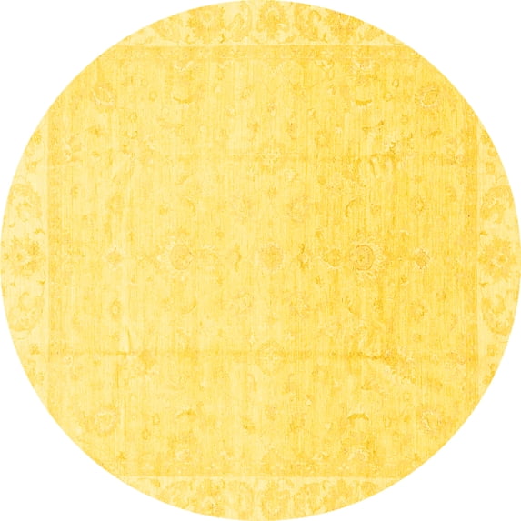 Ahgly Company Machine Washable Indoor Round Abstract Yellow Modern Area Rugs, 5' Round