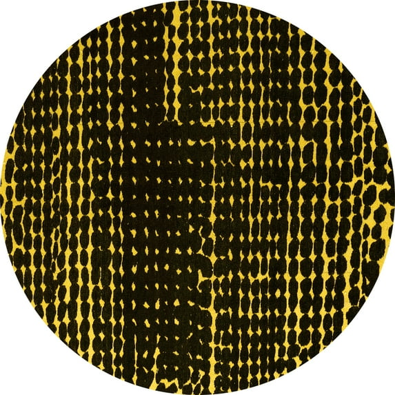 Ahgly Company Machine Washable Indoor Round Abstract Yellow Modern Area Rugs, 5' Round