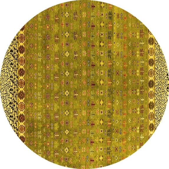 Ahgly Company Machine Washable Indoor Round Abstract Yellow Modern Area Rugs, 5' Round