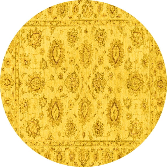 Ahgly Company Machine Washable Indoor Round Abstract Yellow Modern Area Rugs, 5' Round