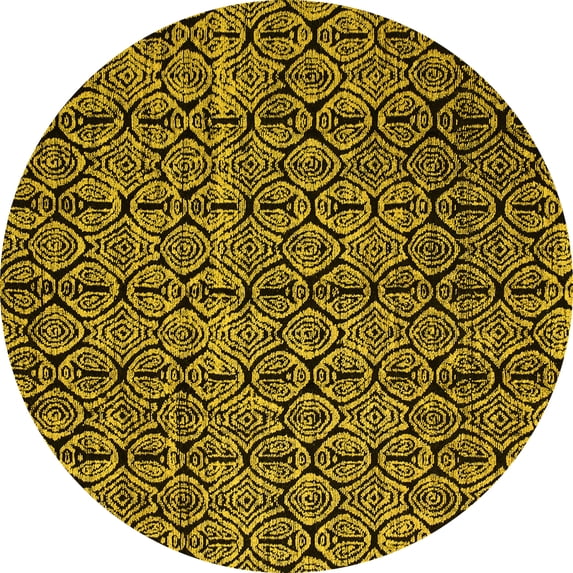 Ahgly Company Machine Washable Indoor Round Abstract Yellow Modern Area Rugs, 6' Round