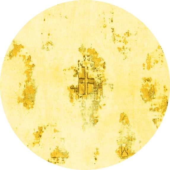Ahgly Company Machine Washable Indoor Round Abstract Yellow Modern Area Rugs, 6' Round