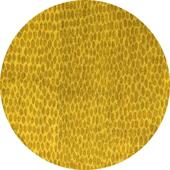 Ahgly Company Machine Washable Indoor Round Abstract Yellow Modern Area Rugs, 6' Round