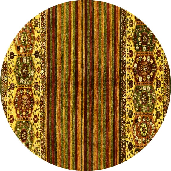 Ahgly Company Machine Washable Indoor Round Abstract Yellow Modern Area Rugs, 6' Round
