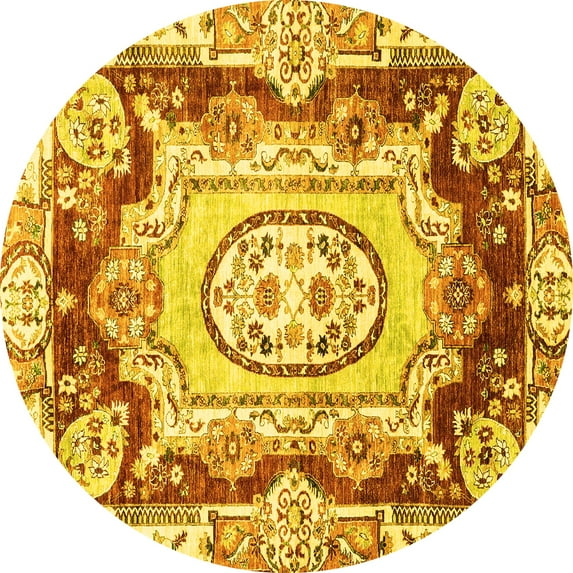 Ahgly Company Machine Washable Indoor Round Abstract Yellow Modern Area Rugs, 6' Round