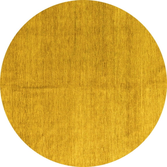 Ahgly Company Machine Washable Indoor Round Abstract Yellow Modern Area Rugs, 7' Round