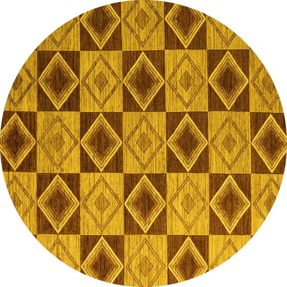 Ahgly Company Machine Washable Indoor Round Abstract Yellow Modern Area Rugs, 7' Round