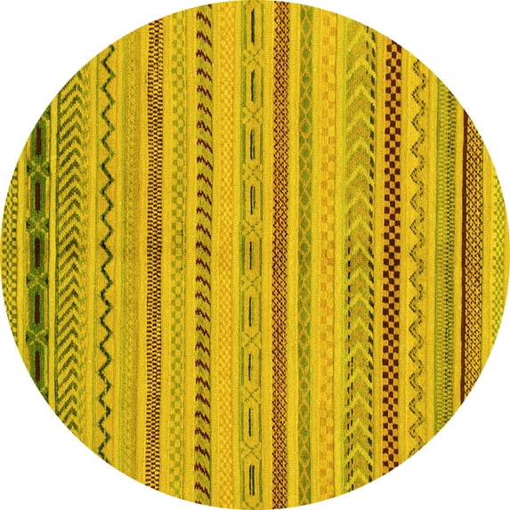 Ahgly Company Machine Washable Indoor Round Abstract Yellow Modern Area Rugs, 7' Round