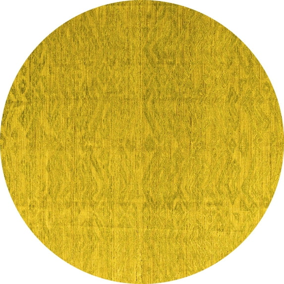 Ahgly Company Machine Washable Indoor Round Abstract Yellow Modern Area Rugs, 7' Round
