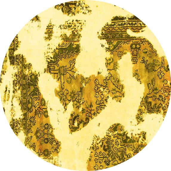 Ahgly Company Machine Washable Indoor Round Abstract Yellow Modern Area Rugs, 7' Round