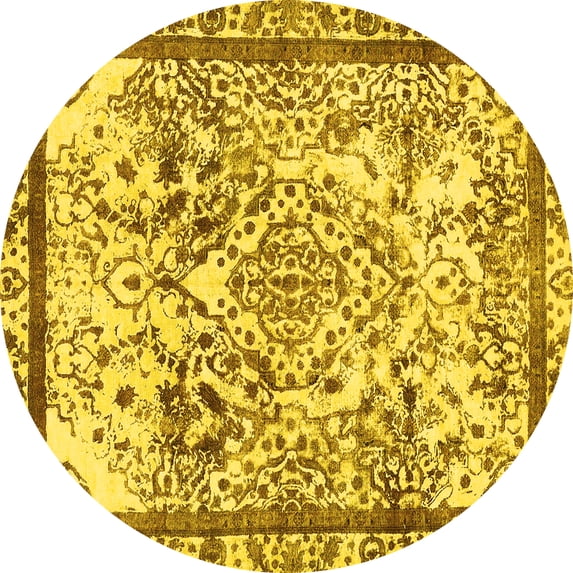 Ahgly Company Machine Washable Indoor Round Abstract Yellow Modern Area Rugs, 8' Round
