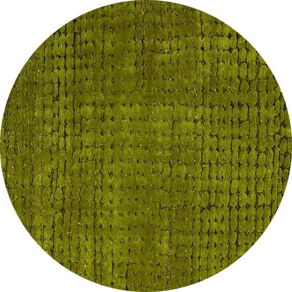 Ahgly Company Machine Washable Indoor Round Abstract Yellow Modern Area Rugs, 8' Round