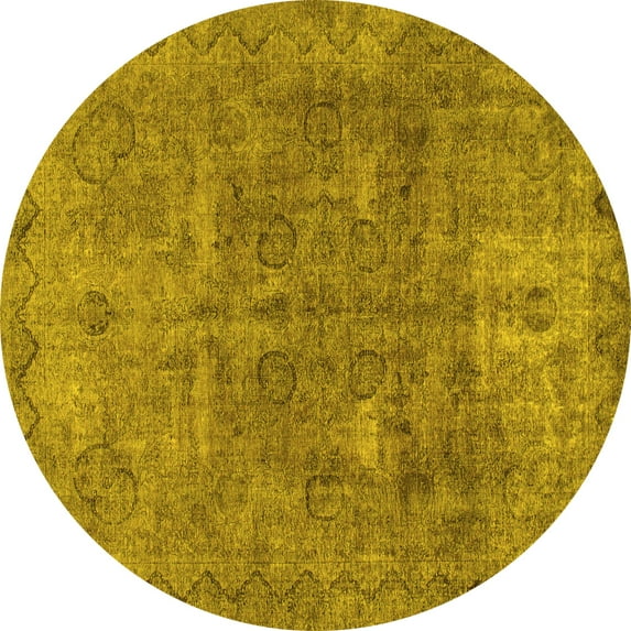 Ahgly Company Machine Washable Indoor Round Abstract Yellow Modern Area Rugs, 8' Round