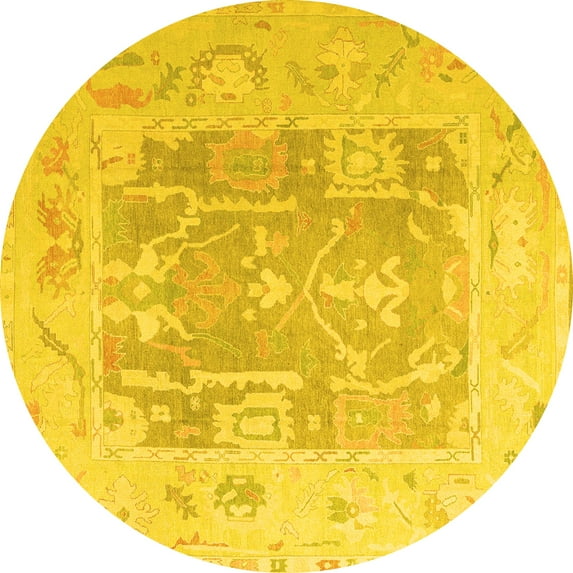 Ahgly Company Machine Washable Indoor Round Abstract Yellow Modern Area Rugs, 8' Round
