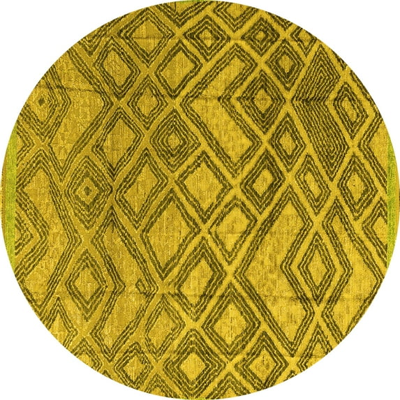 Ahgly Company Machine Washable Indoor Round Abstract Yellow Modern Area Rugs, 8' Round