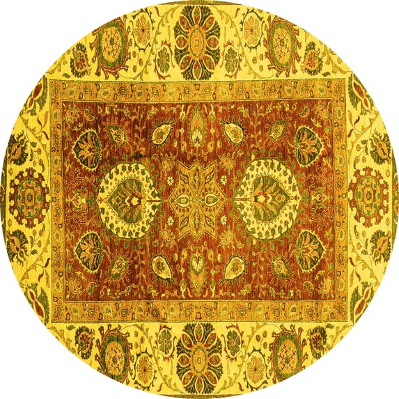 Ahgly Company Machine Washable Indoor Round Abstract Yellow Modern Area Rugs, 8' Round