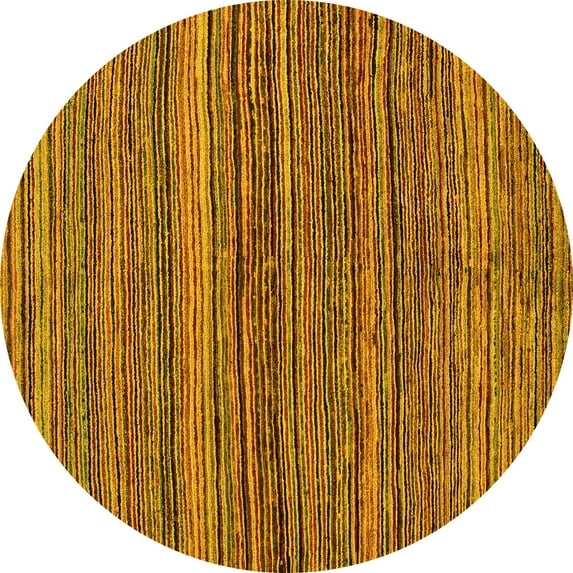 Ahgly Company Machine Washable Indoor Round Abstract Yellow Modern Area Rugs, 8' Round