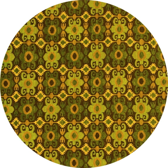 Ahgly Company Machine Washable Indoor Round Abstract Yellow Modern Area Rugs, 8' Round