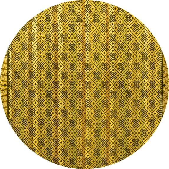 Ahgly Company Machine Washable Indoor Round Abstract Yellow Modern Area Rugs, 8' Round
