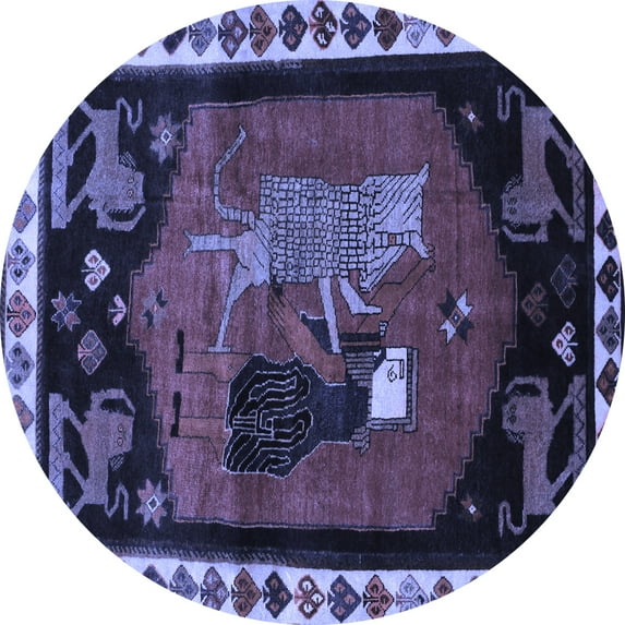 Ahgly Company Machine Washable Indoor Round Animal Blue Traditional Area Rugs, 4' Round