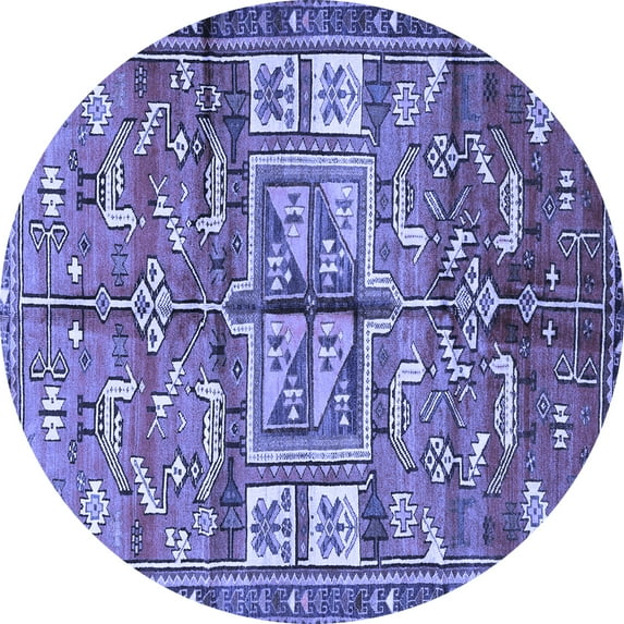 Ahgly Company Machine Washable Indoor Round Animal Blue Traditional Area Rugs, 6' Round