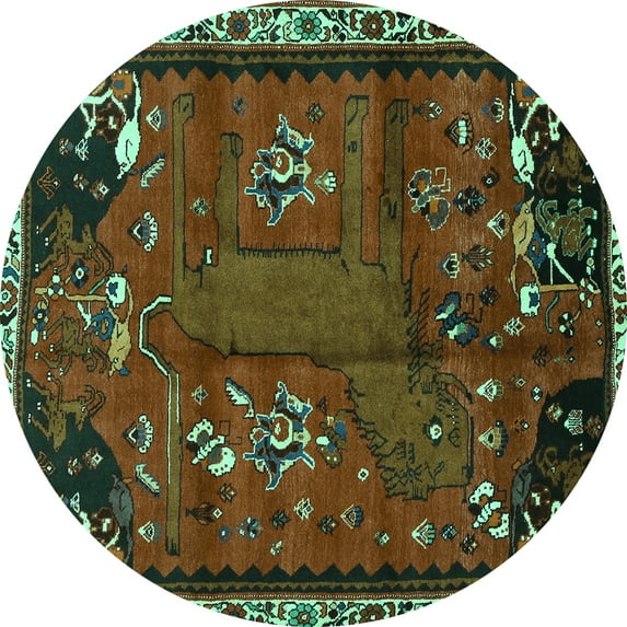 Ahgly Company Machine Washable Indoor Round Animal Turquoise Blue Traditional Area Rugs, 7' Round