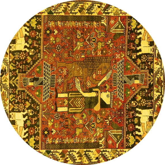 Ahgly Company Machine Washable Indoor Round Animal Yellow Traditional Area Rugs, 6' Round