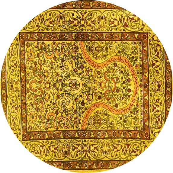 Ahgly Company Machine Washable Indoor Round Animal Yellow Traditional Area Rugs, 7' Round