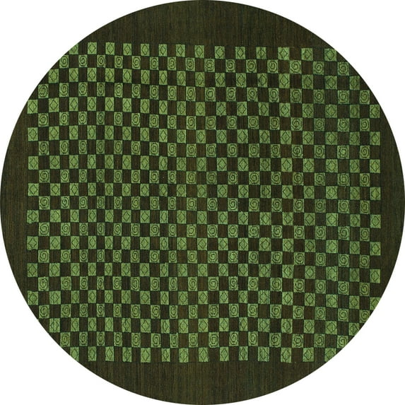 Ahgly Company Machine Washable Indoor Round Checkered Turquoise Blue Modern Area Rugs, 8' Round