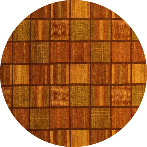 Ahgly Company Machine Washable Indoor Round Checkered Yellow Modern Area Rugs, 3' Round