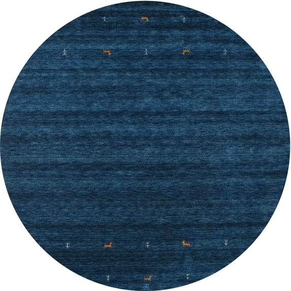 Ahgly Company Machine Washable Indoor Round Contemporary Blue Jay Blue Area Rugs, 5' Round