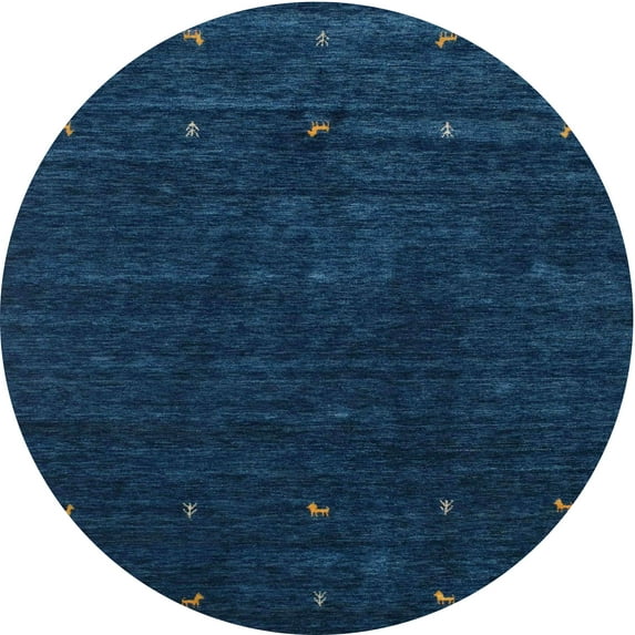 Ahgly Company Machine Washable Indoor Round Contemporary Blue Jay Blue Area Rugs, 8' Round