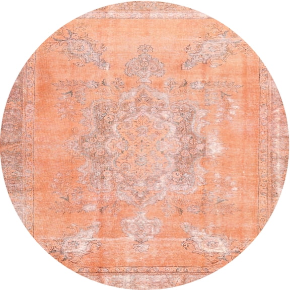 Ahgly Company Machine Washable Indoor Round Contemporary Mango Orange Area Rugs, 7' Round