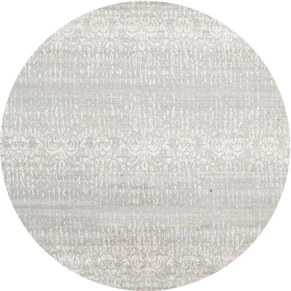 Ahgly Company Machine Washable Indoor Round Contemporary Pale Silver Gray Area Rugs, 5' Round