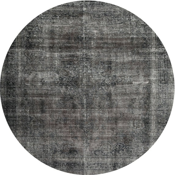 Ahgly Company Machine Washable Indoor Round Contemporary Western Charcoal Gray Area Rugs, 3' Round