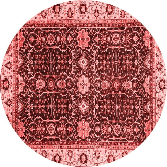 Ahgly Company Machine Washable Indoor Round Geometric Red Traditional Area Rugs, 7' Round