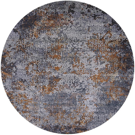 Ahgly Company Machine Washable Indoor Round Industrial Modern Black Eel Black Area Rugs, 6' Round